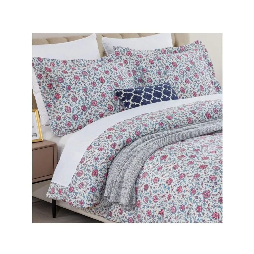 New Twin Floral Print‎ Duvet Quilt Set in Cream and Pink 💯 Cotton